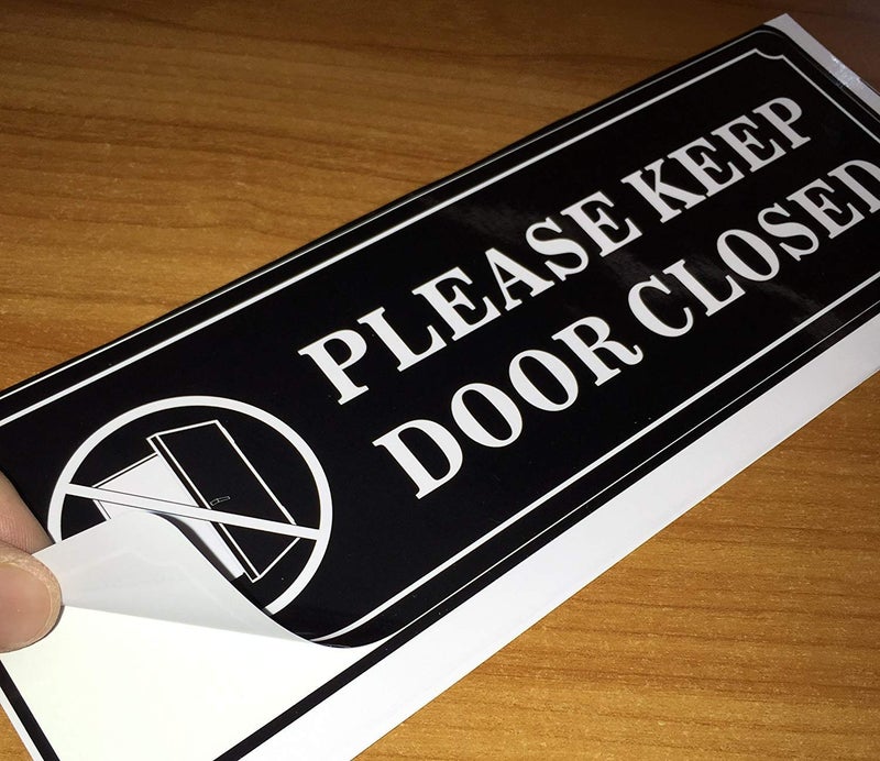 Rockmount Electronics Outdoor/Indoor (2 Pack) 9" X 3" - Please Keep Door Closed - Black & White Vinyl Label Sticker Decal - for Business Store, Shop, Cafe, Office, Restaurant - Back Self Adhesive Vinyl - Image 1